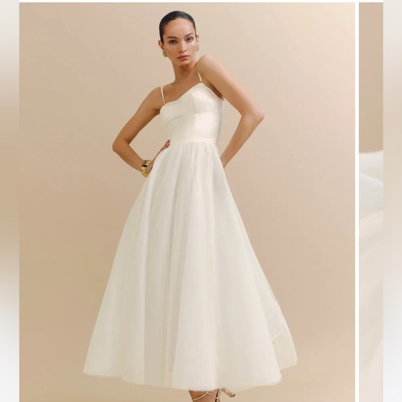 NWT Reformation Alouette Double Satin Bridal Dress Fior Di Latte Cream - Picture 1 of 8